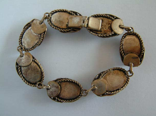 vintage Egyptian Revival black glass scarab & metal bracelet